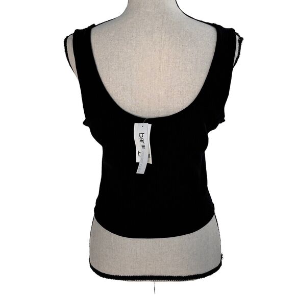 Bar III Medium Cropped Tank Top Wide Straps Stretch Ribbed Scoop Neck Black New - Picture 3 of 7